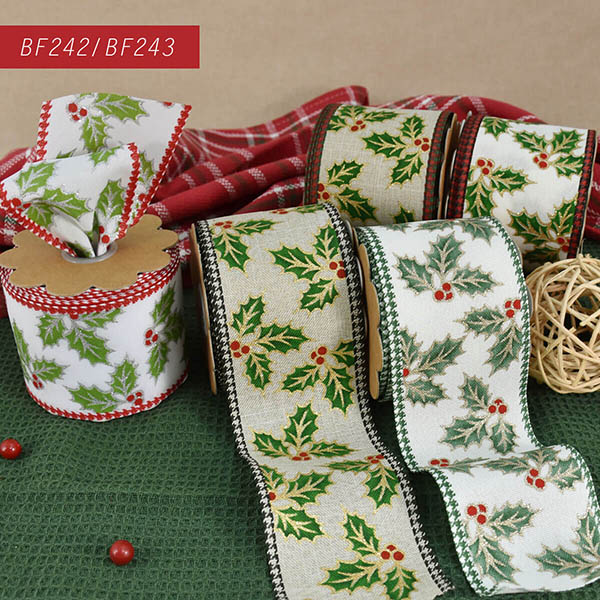 Christmas Holly Leavesd Ribbon