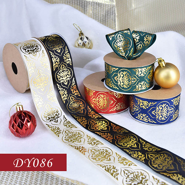 Christmas Foil Geometry Wired Ribbon