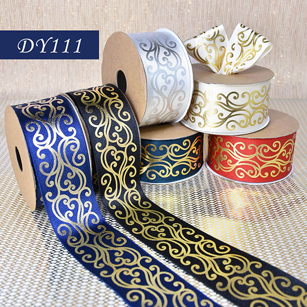 Christmas Foil Swirl Wired Ribbon
