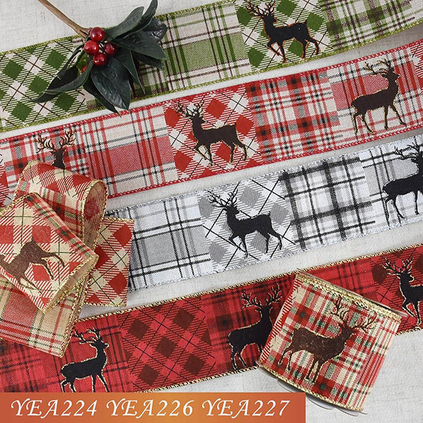 Christmas Reindeer with Plaid Ribbon