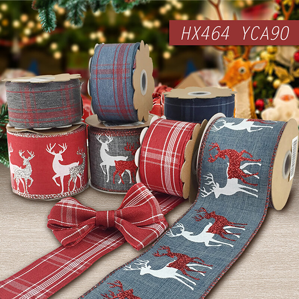 Reindeer and Woven Plaid Ribbon