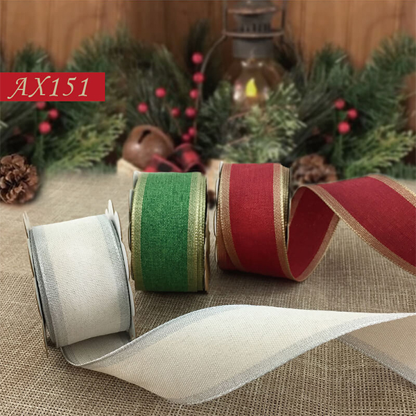 Christmas Woven with Metallic Edge Ribbon