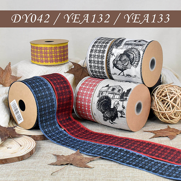 Fall Plaid Turkey Wired Ribbon