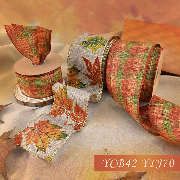 Fall Plaid Leaves Wired Ribbon