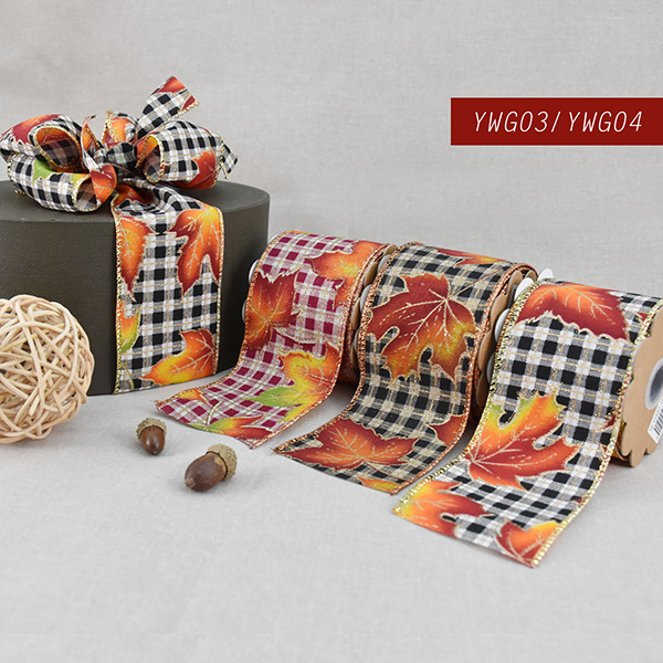 Fall Leaves Plaid Wired Ribbon