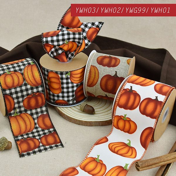 Fall Pumpkin Plaid Wired Ribbon