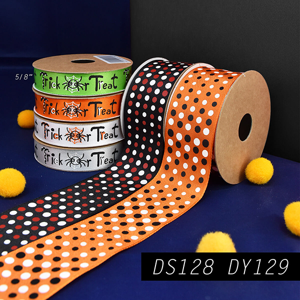 Halloween Trick Or Treat Spider and Halloween Dots Array  Ribbon