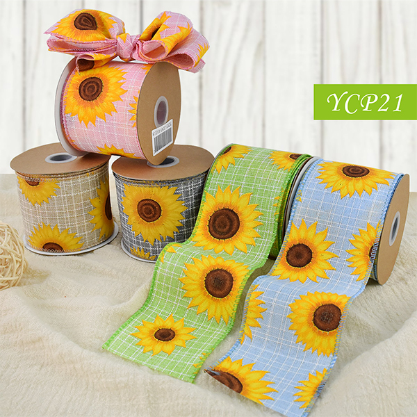 Sunflower on Plaid Ribbon