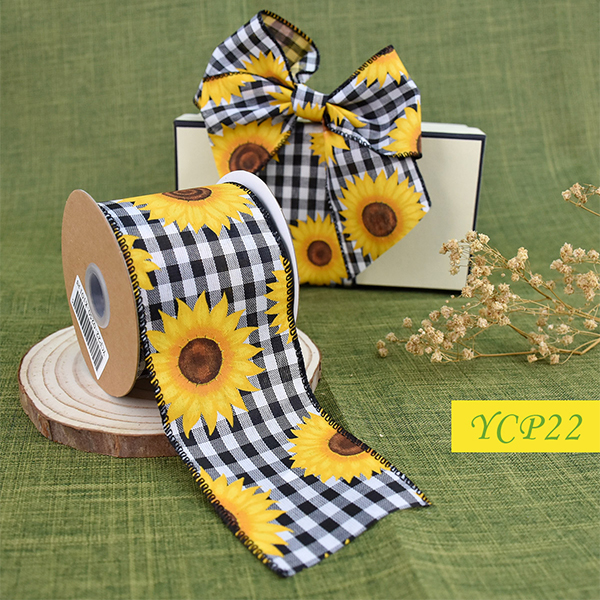 Sunflower on Plaid Ribbon