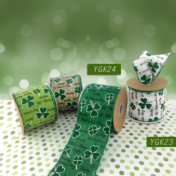 St. Patrick Clovers Wired Ribbon