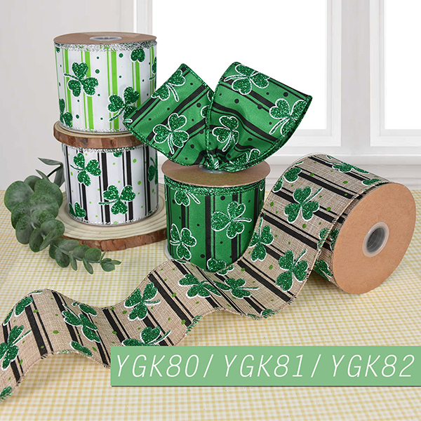 St. Patrick Clovers Wired Ribbon